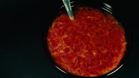 The most famous dish of Ukrainian and Russian borscht. A large plate of homemade borscht