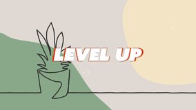 Animation of level up text over plant on colorful background. background social media and communication concept digitally generated video. - Powered by Shutterstock - Get 15% off with code: PIKWIZARD15