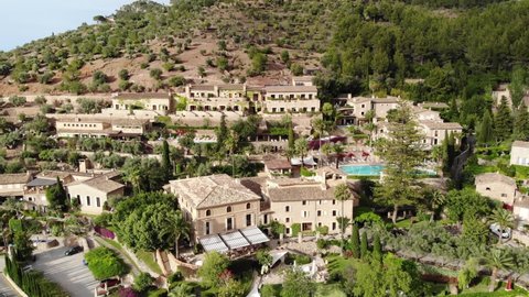 Deia, Mallorca, Spain 3 June 2021: Aerial view of a Luxury Hotel in Deia