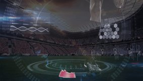 Animation of dna strand and data processing over rugby player in sports stadium. global sports, data processing and digital interface concept digitally generated video. - Powered by Shutterstock - Get 15% off with code: PIKWIZARD15