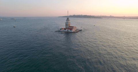 aerial view of maiden tower on istanbul bosphorus
