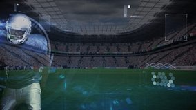 Animation of dna strand and data processing over american football player in sports stadium. global sports, data processing and digital interface concept digitally generated video. - Powered by Shutterstock - Get 15% off with code: PIKWIZARD15