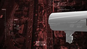 Animation of scope scanning and data processing with cctv camera over cityscape. global internet security, identity, surveillance, data processing and technology concept digitally generated video. - Powered by Shutterstock - Get 15% off with code: PIKWIZARD15