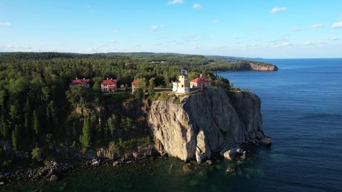 Aerial 4K video of Split Rock Lighthouse in Two Harbors, Minnesota