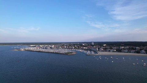 Aerial View Of Boats Moored At Arcachon Port - Yacht Club And Arcachon Bay In France. - approach