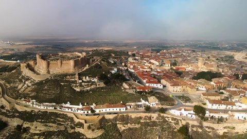 Some shots taken with the DJI Air 2S drone of a typical Spanish village, Chinchilla de Montearagón in Castilla la Mancha, Spain. We see its magnificent 15th century castle.