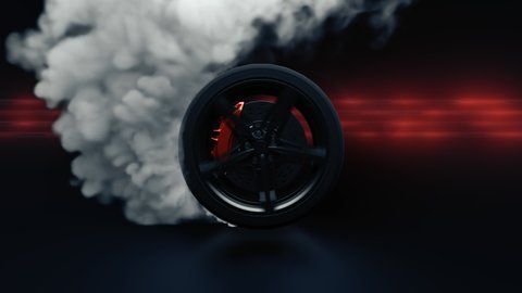 Spinning wheel make tire warm up with smoke, tire burnout, smoke tire