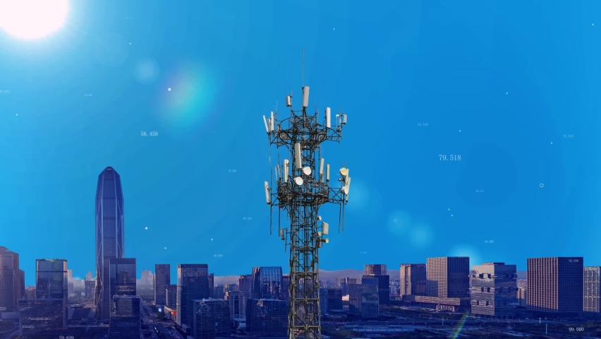 Technology Smart City 5g base station transmits Internet signals Royalty-Free Stock Footage #1078517930