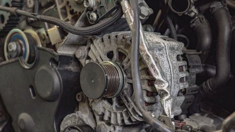 Alternator car engine detail in a workshop
