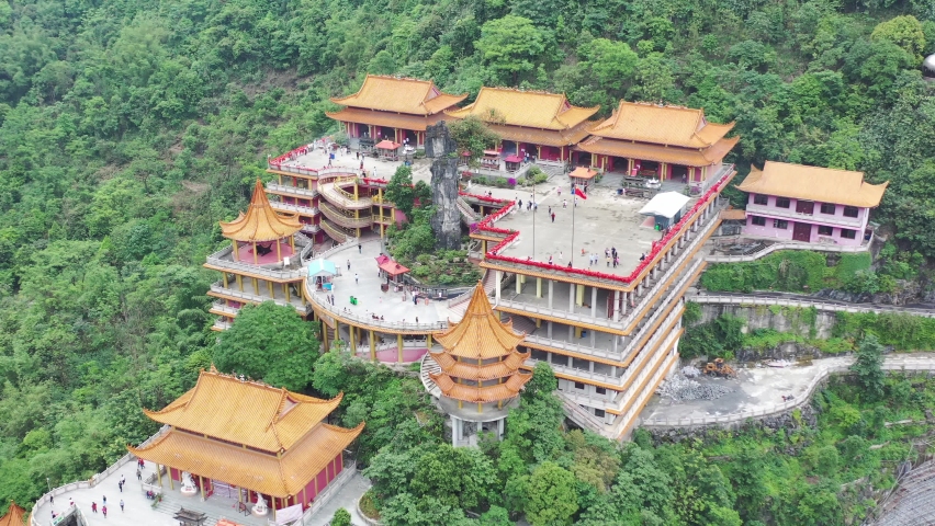 Aerial photography magnificent Buddhist temple in the mountains of China