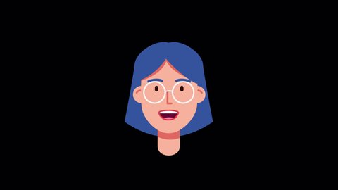 lip syncing Facial Animation for narration. head of female character speaking. looped animated footage in flat style for explainer. talking mouth and lips expressions, articulation with ALPHA Channel
