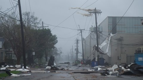 Houma, Louisiana USA - August 29 2021: Hurricane Ida Ravages Town As A Category 4 Storm