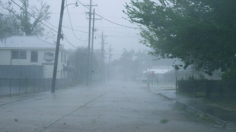Houma, Louisiana USA - August 29 2021: Hurricane Ida Blows Debris Through Town During Category 4 Winds