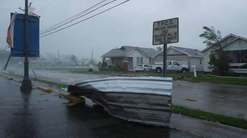 Houma, Louisiana USA - August 29 2021: Hurricane Ida Ravages Town As A Category 4 Storm