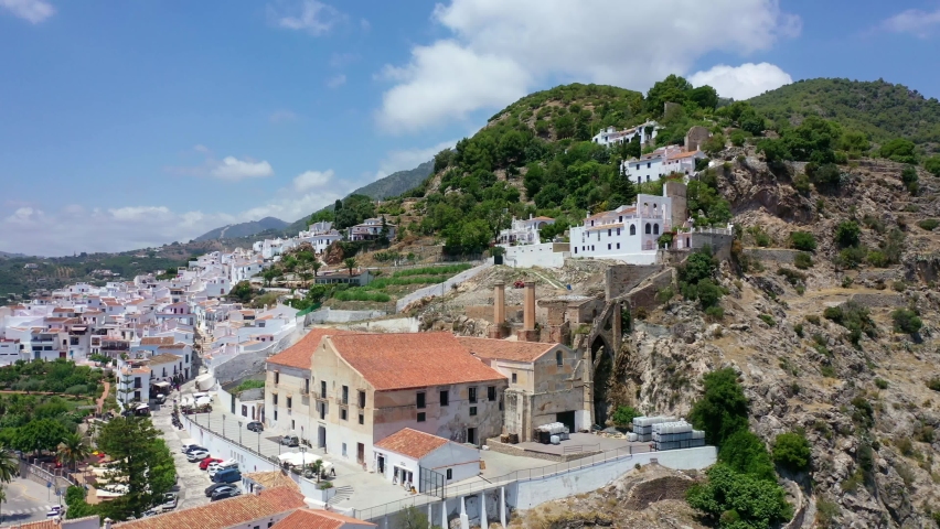 Aerial view of the picturesque town of Frigiliana located in the mountainous region of Malaga, Costa del Sol, Andalusia, Spain