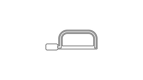 Black line Hacksaw icon isolated on white background. Metal saw for wood and metal. 4K Video motion graphic animation.