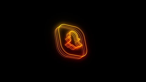 Snapchat Neon Animated Icon. Glowing Neon Line Social Media Lowerthird. 4K Ultra HD Video Motion Graphic Animation.