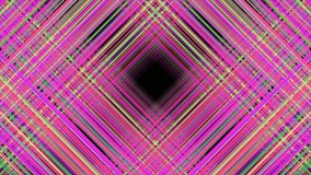 Square shaped black space in the middle of a screen surrounded by bright crossed moving strings. Animation. Intersected stripes motion graphics, seamless loop.