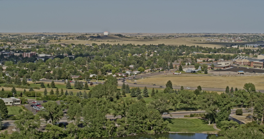 Cheyenne Wyoming Aerial v11 sliding shot along air national guard runway and panning right reveal the landscape in the neighborhood - Shot with Inspire 2, X7 camera - August 2020