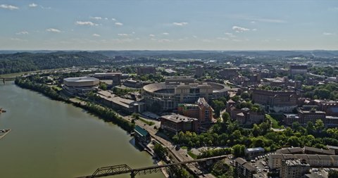 Knoxville Tennessee Aerial v16 circular pan shot waterfront view capturing the university of tennessee neighborhood and downtown cityscape - Shot with Inspire 2, X7 camera - August 2020