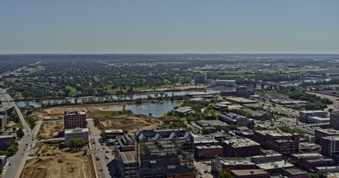 Omaha Nebraska Aerial v28 circular pan capturing the cityscape of urban development across neighborhoods in downtown area in daytime - Shot with Inspire 2, X7 camera - August 2020