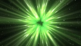 Animation of glowing green light trails with snow falling. christmas, winter, tradition and celebration concept digitally generated video.