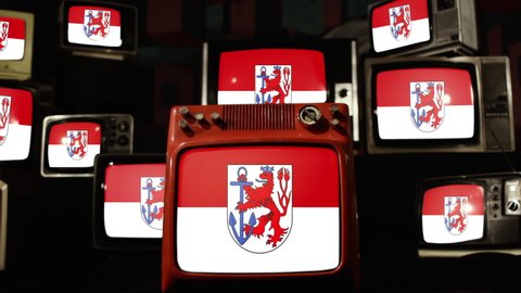 Dusseldorf City Flag, Germany, and Vintage Televisions.