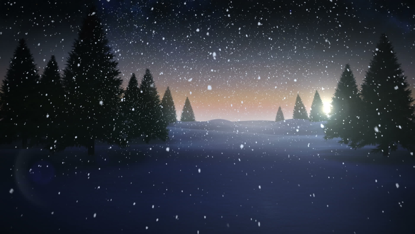 Animation of snow falling over night winter scenery. christmas, winter, tradition and celebration concept digitally generated video. - Powered by Shutterstock - Get 15% off with code: PIKWIZARD15