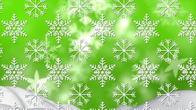 Animation of snow falling over green background. christmas, tradition and celebration concept digitally generated video.