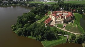 Top view of the Nesvizh Castle in the daytime.Belarus
