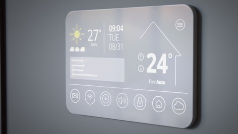 Smart home system on touchscreen control panelの動画素材