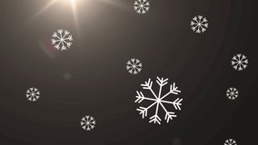Animation of snowflakes and fireworks over dark background. christmas, tradition and celebration concept digitally generated video.