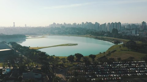 Sunrise aerial view Parque Barigui, Curitiba, Paraná, Brazil