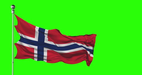 Norway national flag waving on green screen. Chroma key animation. Norwegian politics illustration
