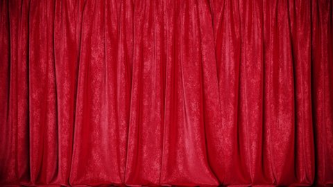 Realistic 3D animation of the luxurious and cozy red velvet theater stage curtain rendered in UHD with alpha matte