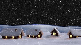 Animation of snow falling over winter landscape. christmas, winter, tradition and celebration concept digitally generated video.