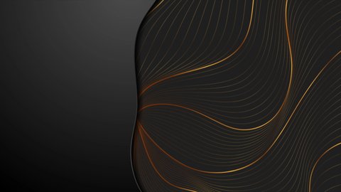 Black corporate abstract background with golden luxury wavy pattern. Art deco ornament motion design. Seamless looping. Video animation Ultra HD 4K 3840x2160