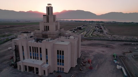 Drone Shot of LDS Mormon Temple Under Construction - Saratoga Springs, Utah
