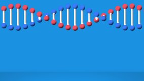 Animation of dna strand spinning on blue background. global medicine and healthcare services concept digitally generated video.