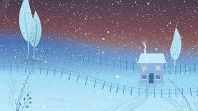 Animation of snow falling over winter scenery. christmas, winter, tradition and celebration concept digitally generated video.