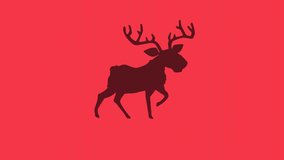 Animation of reindeer over lights on red background. christmas, tradition and celebration concept digitally generated video.