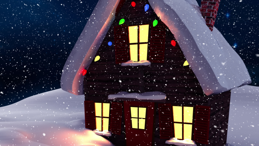 Animation of winter scenery with decorated house. christmas, winter, tradition and celebration concept digitally generated video.