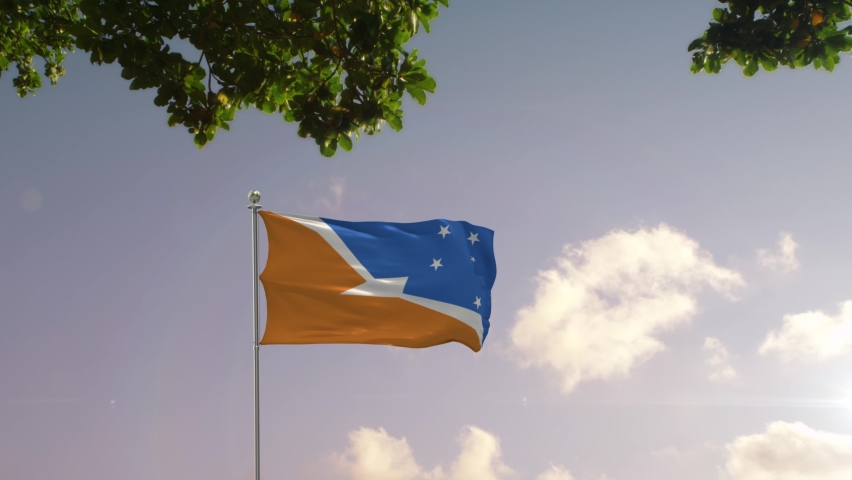 Tierra del Fuego Province Argentina Flag With Airplane And City At Background  -3D rendering 