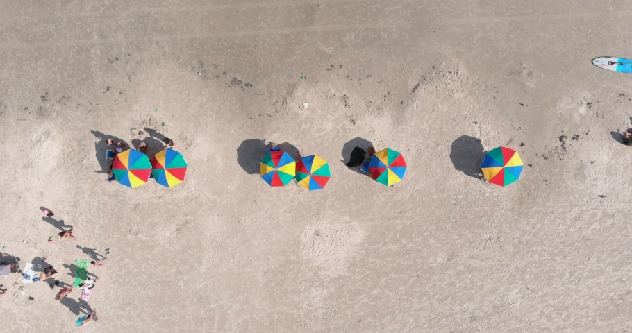 Birds eye view of Beach goers in Galveston Island Texas
