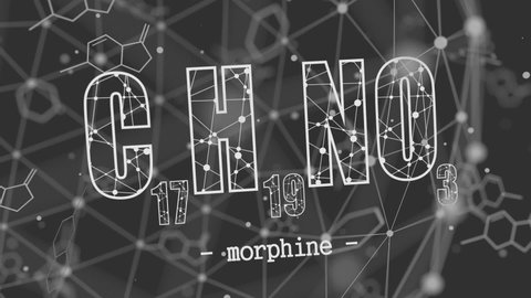 Formula of Morphine. Concept of medicine and pharmacy