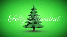 Feliz navidad (merry christmas) text against snow falling over spinning christmas tree icon on green background. christmas festivity and celebration concept - Powered by Shutterstock - Get 15% off with code: PIKWIZARD15