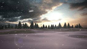 Animation of blank wooden sign with copy space in winter scenery. christmas, winter, tradition and celebration concept digitally generated video.