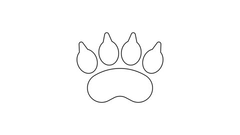 Black line Bear paw footprint icon isolated on white background. 4K Video motion graphic animation.