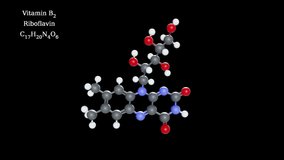 Vitamin B2 - riboflavin molecule 3D molecular structure animation (with transparent background). [ProRes 4444 file]