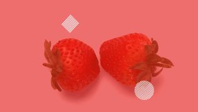 Animation of sweet text over strawberry. video game, entertainment and digital interface concept digitally generated video.